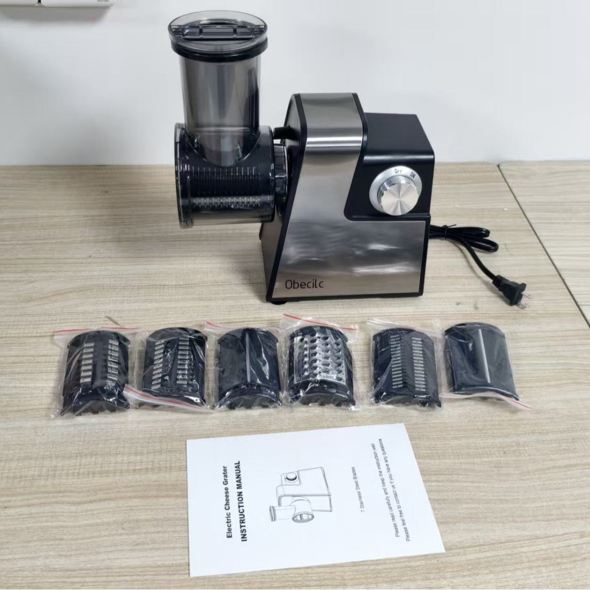 Stainless Steel Electric Vegetable Slicer & Cheese Grater Multi-Function Food Processor with 5/7 Interchangeable Blades