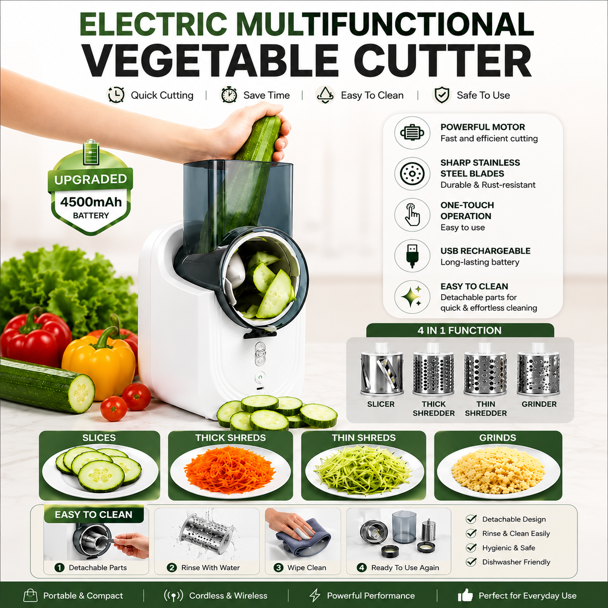 Multi-Function Electric Vegetable Cutter & Slicer Rechargeable, 5-in-1 Kitchen Chopper