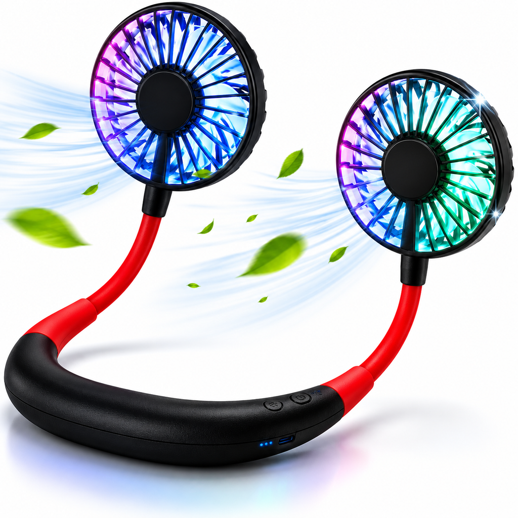 Foldable USB Rechargeable Neck Fan Hands-Free Portable with 3-Speed Cooling