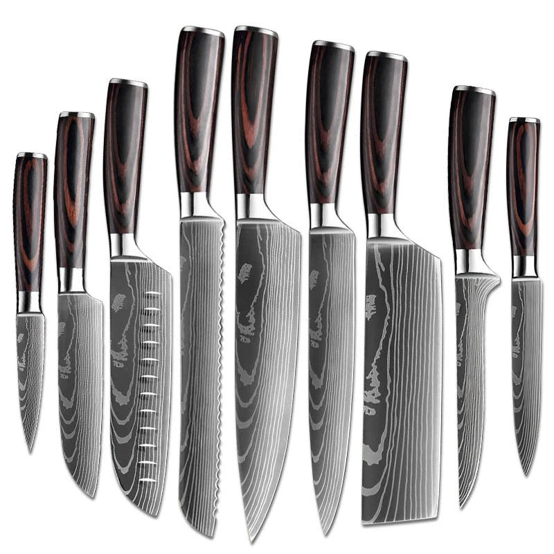 Premium Damascus Style Chef Knife Set Stainless Steel Kitchen Knives