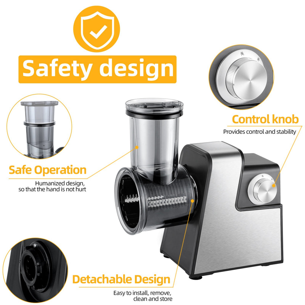 Stainless Steel Electric Vegetable Slicer & Cheese Grater Multi-Function Food Processor with 5/7 Interchangeable Blades