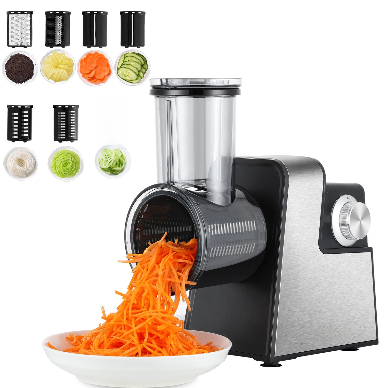Stainless Steel Electric Vegetable Slicer & Cheese Grater Multi-Function Food Processor with 5/7 Interchangeable Blades