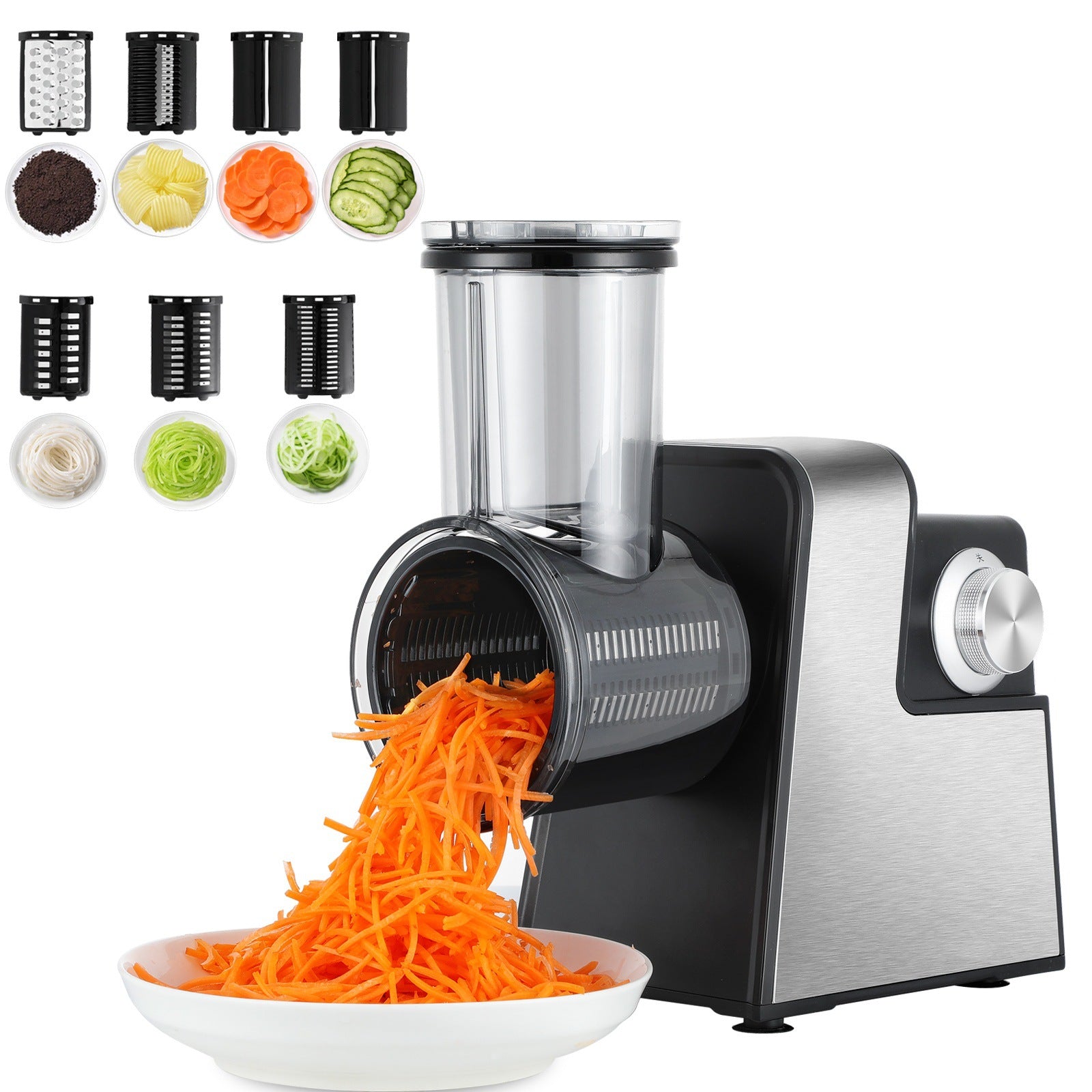 Stainless Steel Electric Vegetable Slicer & Cheese Grater Multi-Function Food Processor with 5/7 Interchangeable Blades